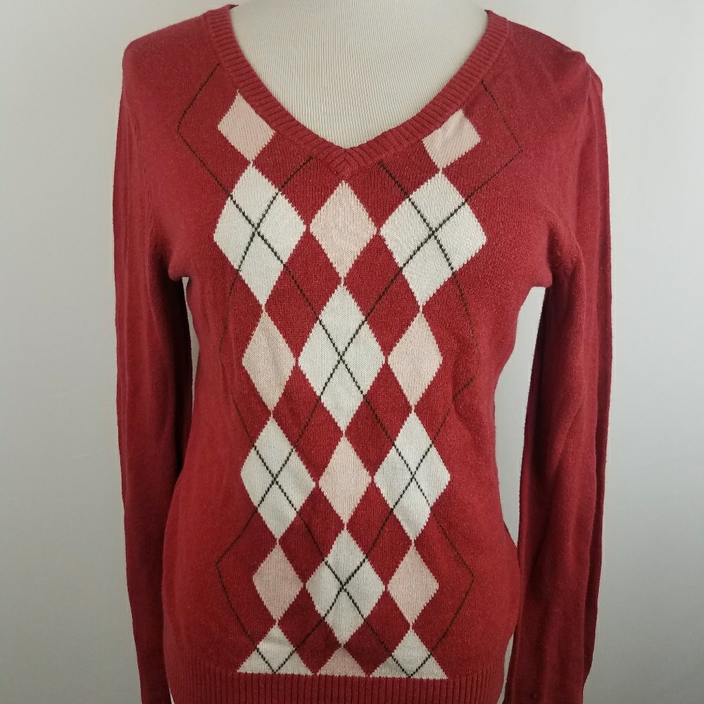 Women's Red Argyle Christmas Sweater size Medium